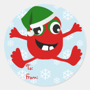 Sticker Rond Balise cadeau de Noël amusant Monster