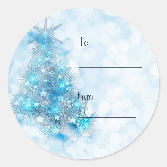 Sticker Rond Balise cadeau de Noël bleu arbre de Noël personnal (Devant)