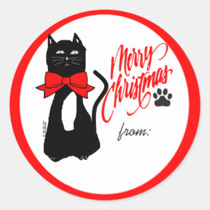 Sticker Rond Balise cadeau de Noël de chat