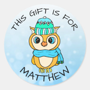 Sticker Rond Balise cadeau de Noël de pingouin à main mignonne