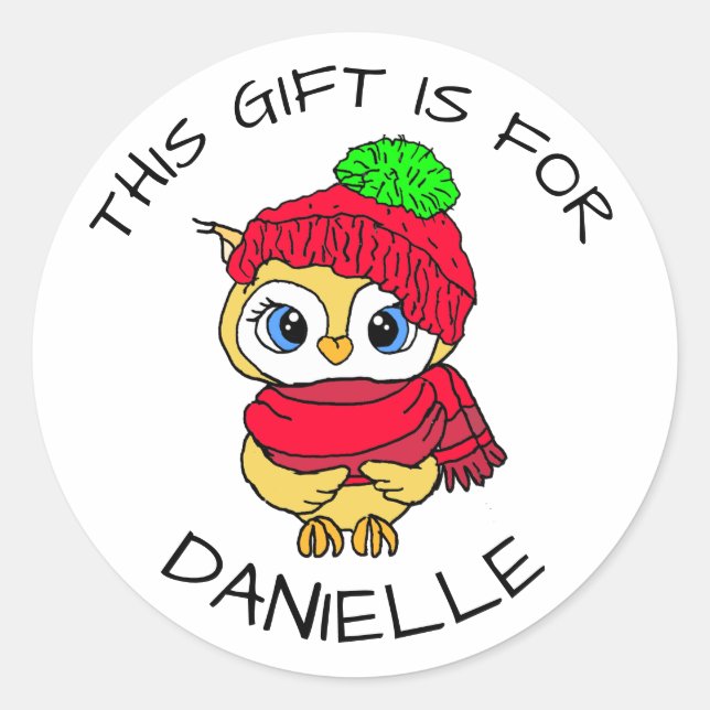 Sticker Rond Balise cadeau de Noël de pingouin à main mignonne (Devant)