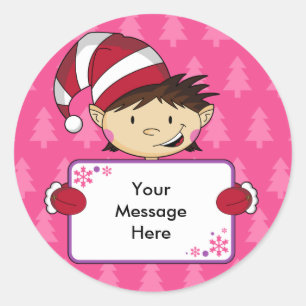 Sticker Rond Balise cadeau de Noël Elf rose mignon