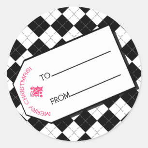 Sticker Rond Balise cadeau de Noël Jacquard noir