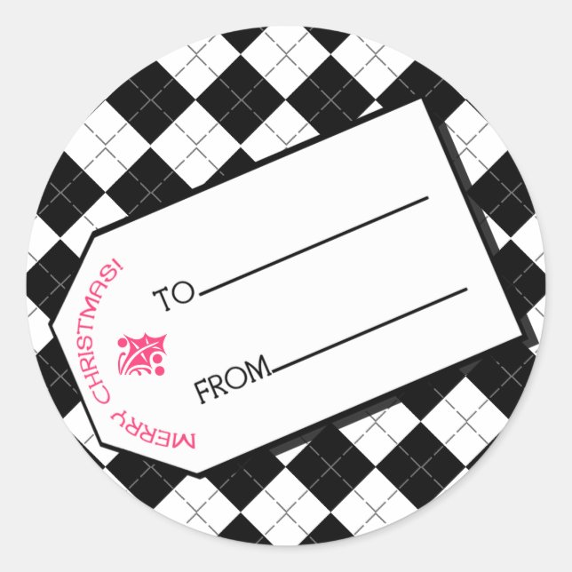 Sticker Rond Balise cadeau de Noël Jacquard noir (Devant)