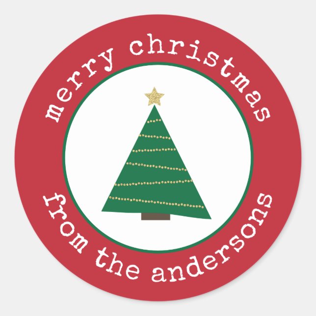 Sticker Rond Balise cadeau de Noël Joyeux Arbre (Devant)