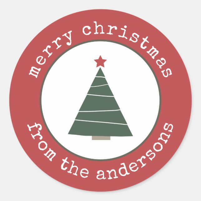 Sticker Rond Balise cadeau de Noël Joyeux Arbre (Devant)