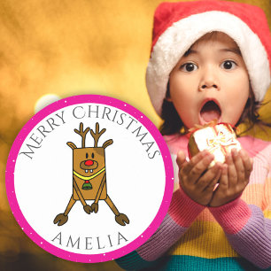 Sticker Rond Balise cadeau de nom de l'enfant de Noël de Cerf-N