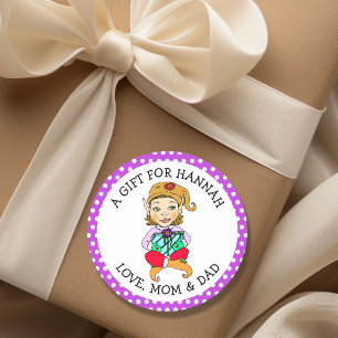 Sticker Rond Balise Cadeau de petite fille Elf To et From