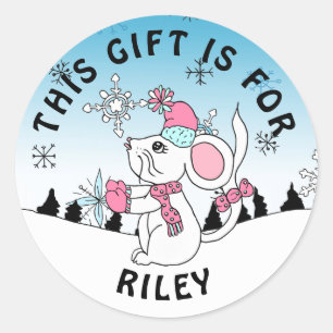 Sticker Rond Balise cadeau de souris de Noël Joyeux