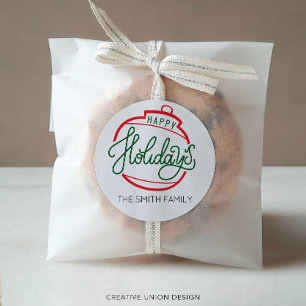 Sticker Rond Balise cadeau Happy Holidays personnalisée Nom