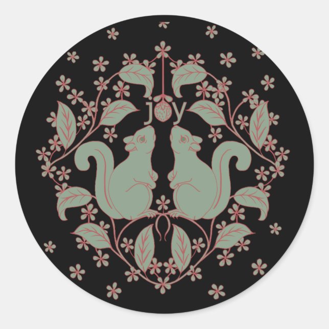 Sticker Rond Balise cadeau Joy Squirrels with Flowers Animal Ar (Devant)