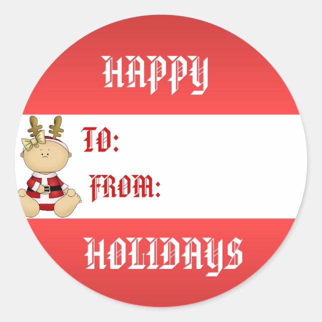 Sticker Rond Balise Cadeau Joyeux Fêtes. (Devant)