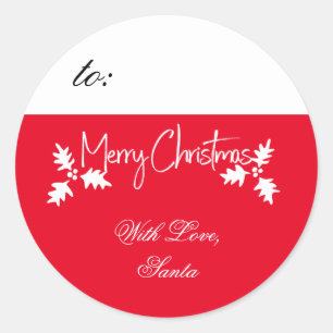 Sticker Rond Balise cadeau Joyeux Noël rouge et blanc