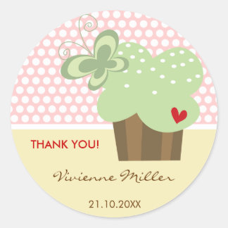 Sticker Rond Balise cadeau Merci de Mint Cupcake