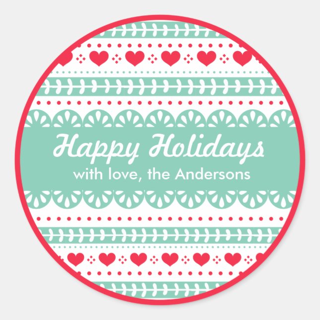 Sticker Rond Balise Cadeau Motif nordique | Joyeuses vacances p (Devant)