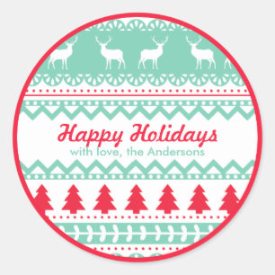 Sticker Rond Balise Cadeau Motif nordique   Joyeuses vacances p