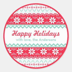 Sticker Rond Balise Cadeau Motif nordique   Joyeuses vacances p