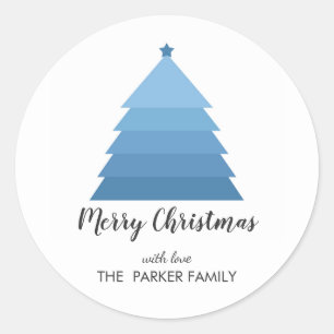 Sticker Rond Balise Cadeau Personnalisé Arbre de Noël Bleu
