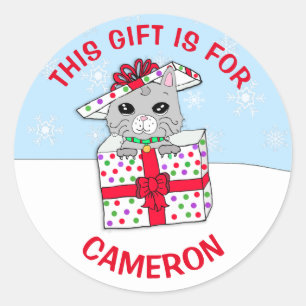 Sticker Rond Balise cadeau personnalisé de Noël chaton
