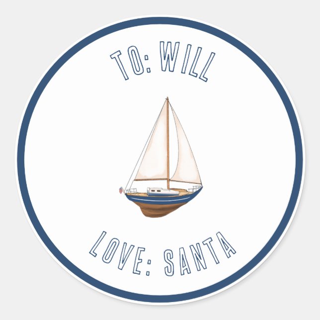 Sticker Rond Balise cadeau personnalisée de bateau à voile naut (Devant)