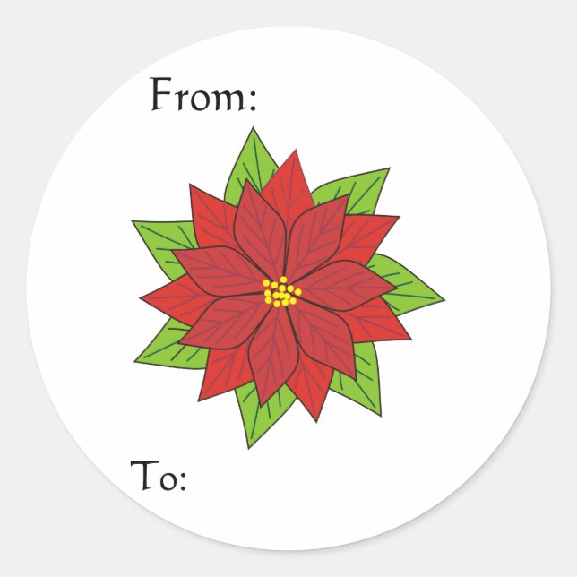 Sticker Rond Balise cadeau Poinsettia (Devant)