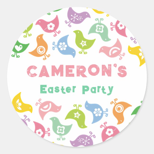 Sticker Rond Balise cadeau Retro Rainbow Chicks Fête de Pâques  (Devant)
