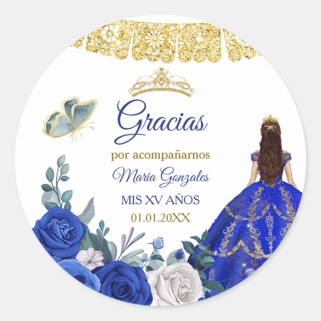Sticker Rond Balise cadeau Royal Blue Quinceañera Favoriser Mer (Devant)