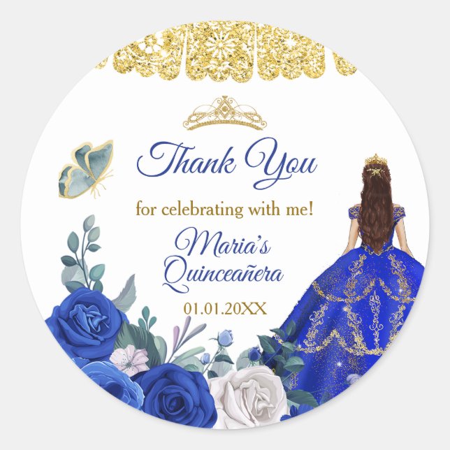 Sticker Rond Balise cadeau Royal Blue Quinceañera Favoriser Mer (Devant)