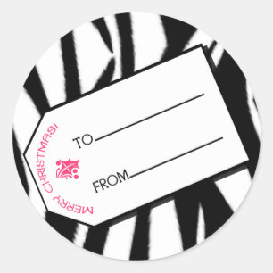 Sticker Rond Balise cadeau Zebra Print & Pink Christmas