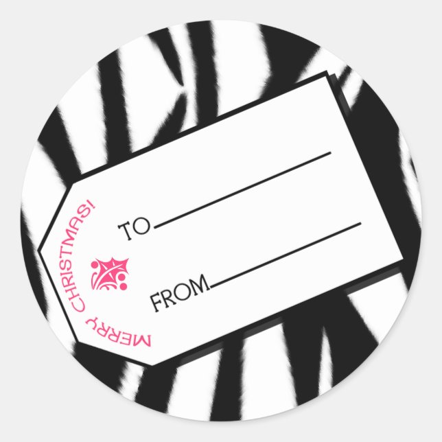 Sticker Rond Balise cadeau Zebra Print & Pink Christmas (Devant)