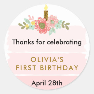 Sticker Rond Balise d'anniversaire Pink Ombre Cake Circle Favor