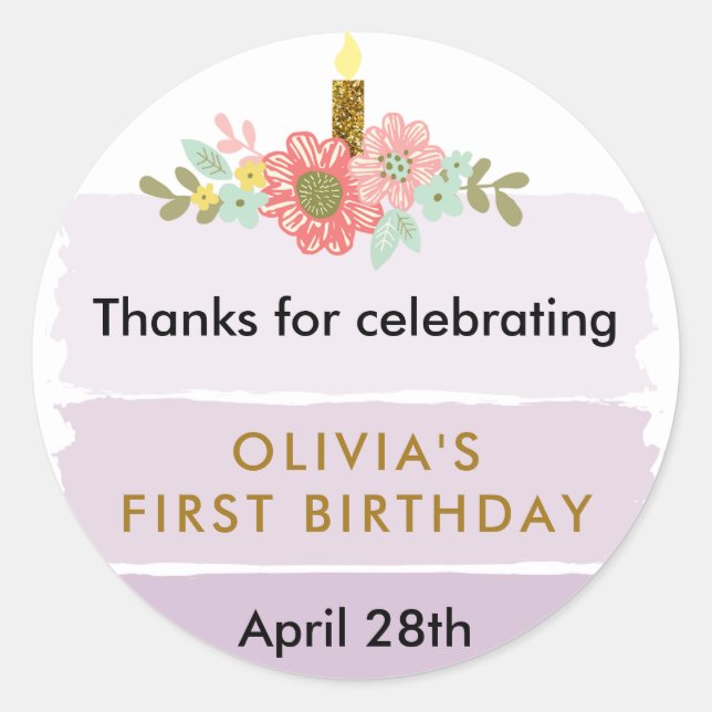 Sticker Rond Balise d'anniversaire Purple Ombre Cake Circle Fav (Devant)