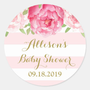 Sticker Rond Balise de Baby shower floral rose pâle Favoriser