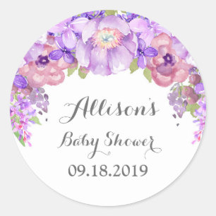 Sticker Rond Balise de Baby shower Floral Violet Rustique Lilac