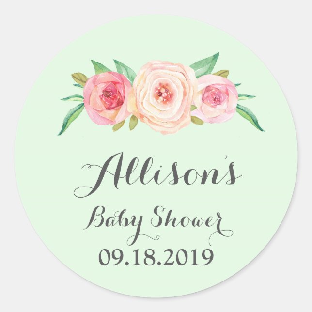 Sticker Rond Balise de Baby shower vert rose pâle (Devant)