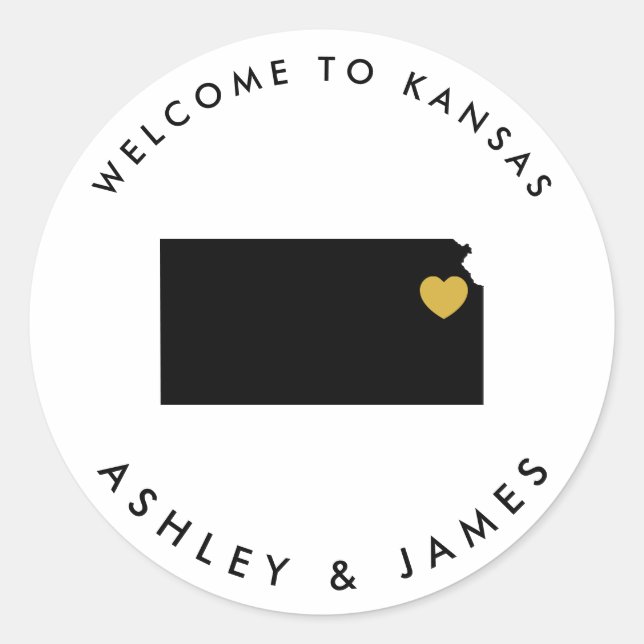 Sticker Rond Balise de bienvenue Mariage Kansas, noir et or (Devant)