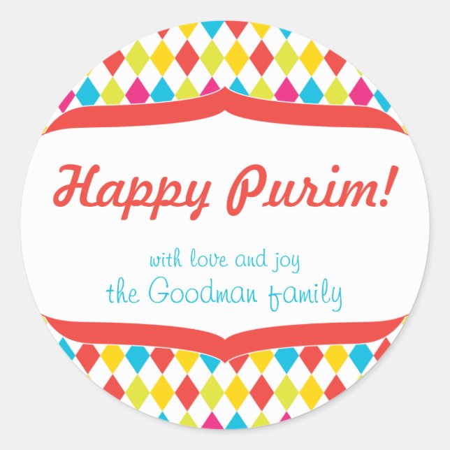 Sticker Rond Balise de cadeau Happy Purim (Devant)