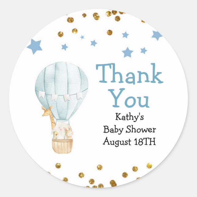 Sticker Rond Balise de Merci de Baby shower de balloon à air ch (Devant)