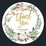 Sticker Rond Balise de Merci Floral Gold Christmas<br><div class="desc">Balise de Merci Floral Gold Christmas</div>