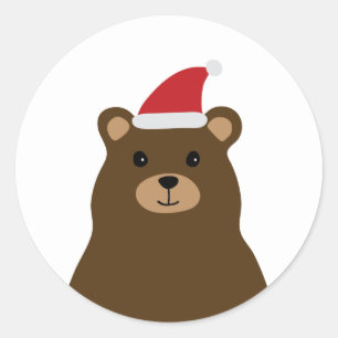 Sticker Rond Balise de Noël de l'ours de Père Noël mignonne, Fê