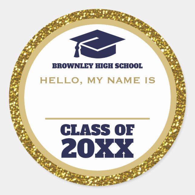 Sticker Rond Balise de nom de réunion or et bleu (Devant)