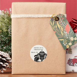 Sticker Rond Balise de préférence Mariage damassé noire ou scea