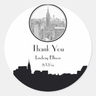 Sticker Rond Balise de préférence NYC Skyline ESB Round Etched