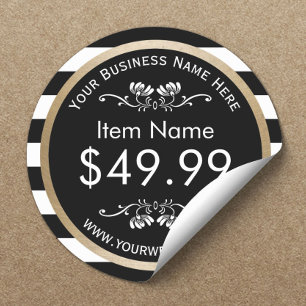 Sticker Rond Balise de prix Gold Border Modern Black White
