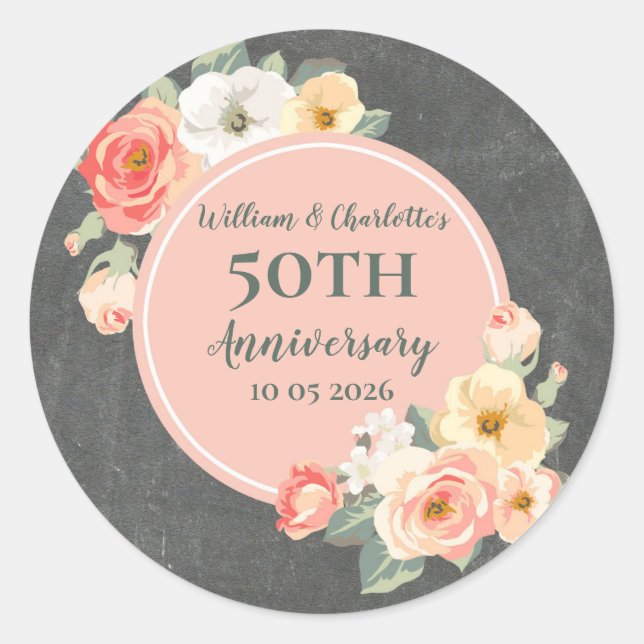 Sticker Rond Balise Favoriser l'anniversaire du Mariage floral  (Devant)