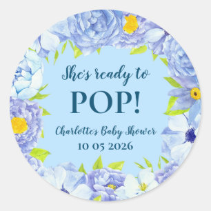 Sticker Rond Balise Fleurs bleues Elle est prête à faire du Bab