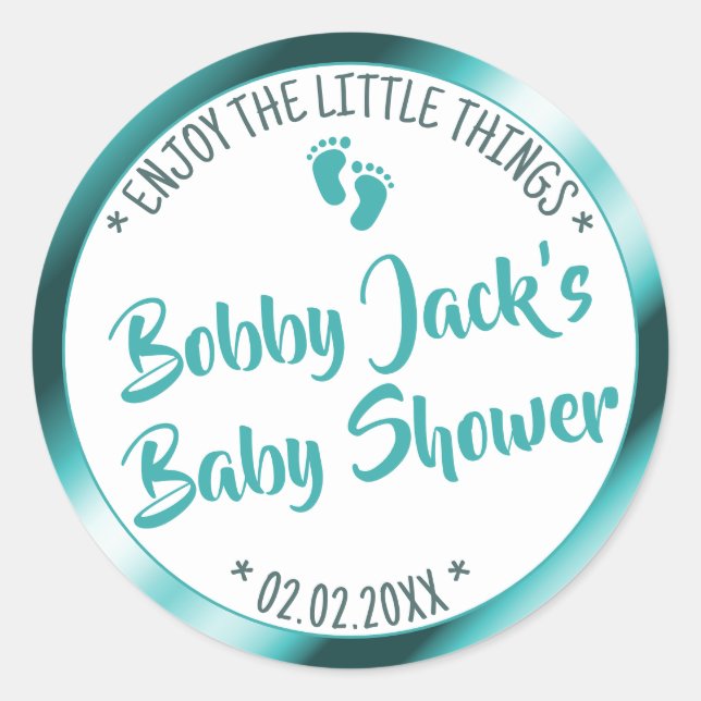 Sticker Rond Balise Little Feets Blue Turquoise Ombre Baby show (Devant)