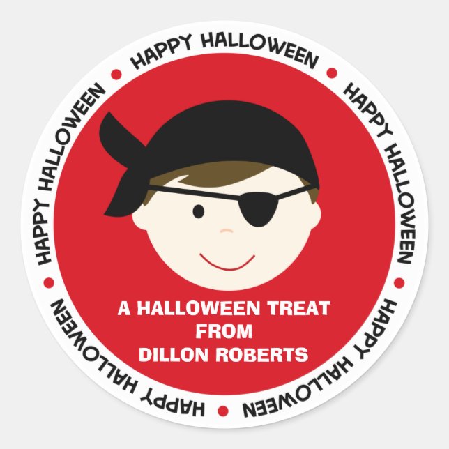 Sticker Rond Balise personnalisée Halloween Pirate Boy Favorise (Devant)