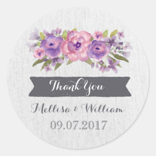 Sticker Rond Balise Purple Aquarelle Vintage Florale Wedding Fa