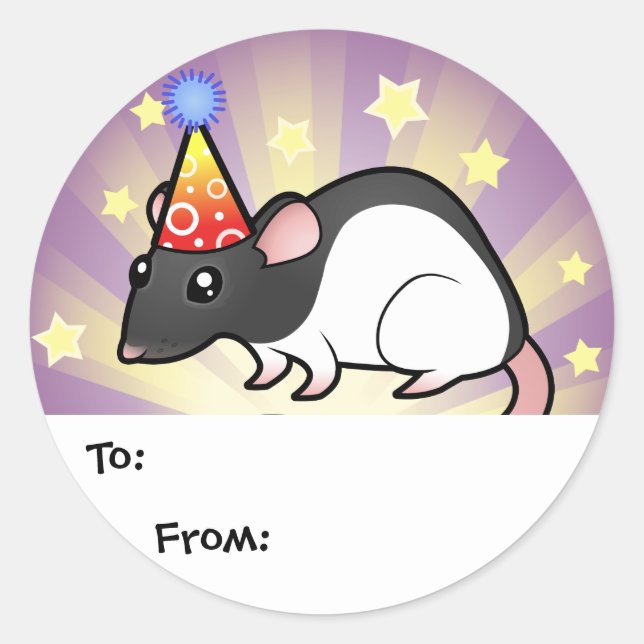 Sticker Rond Balises Cadeau Anniversaire Rat (Devant)